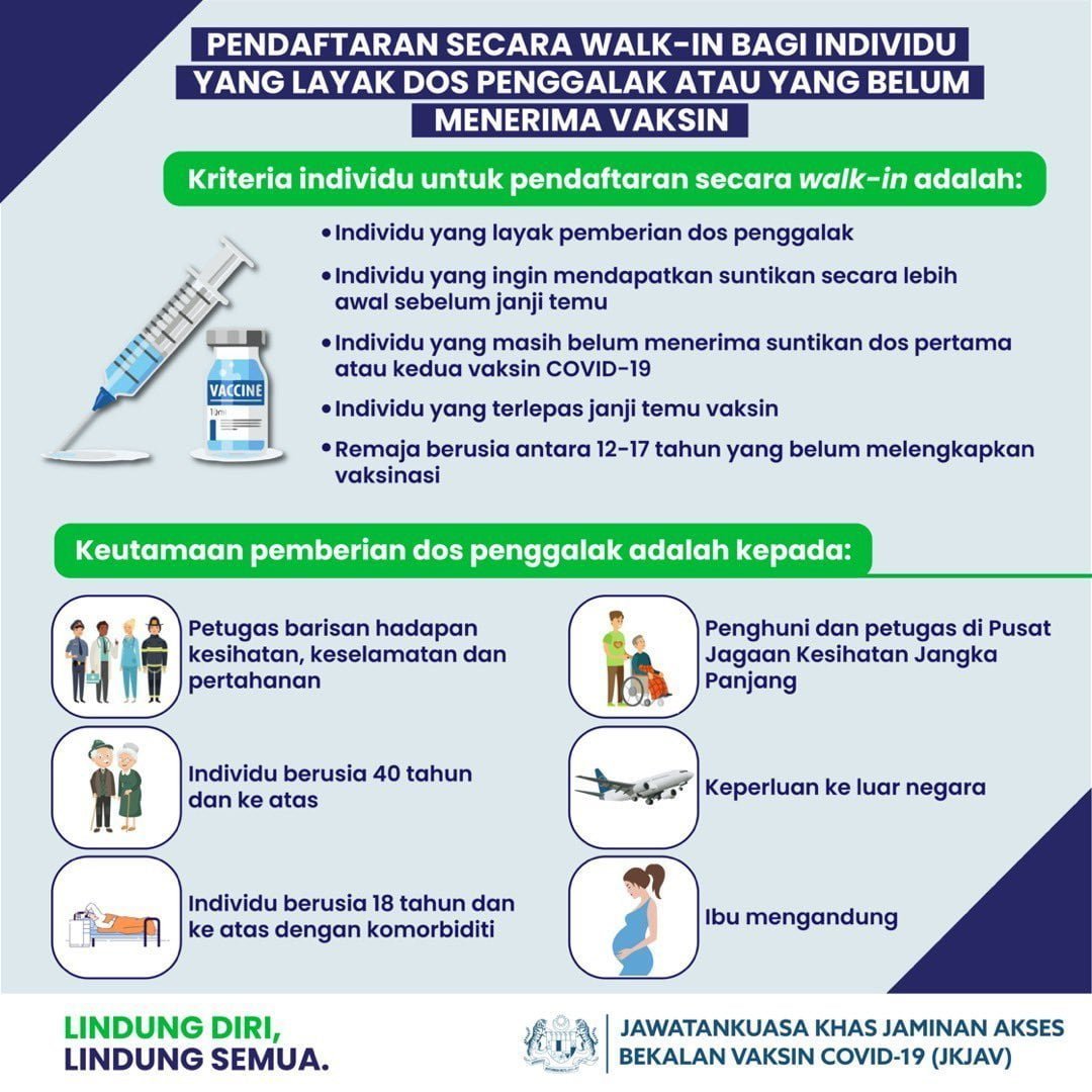 CARA DAFTAR VAKSIN DOS PENGGALAK BOOSTER MENERUSI MYSEJAHTERA ATAU WALK IN