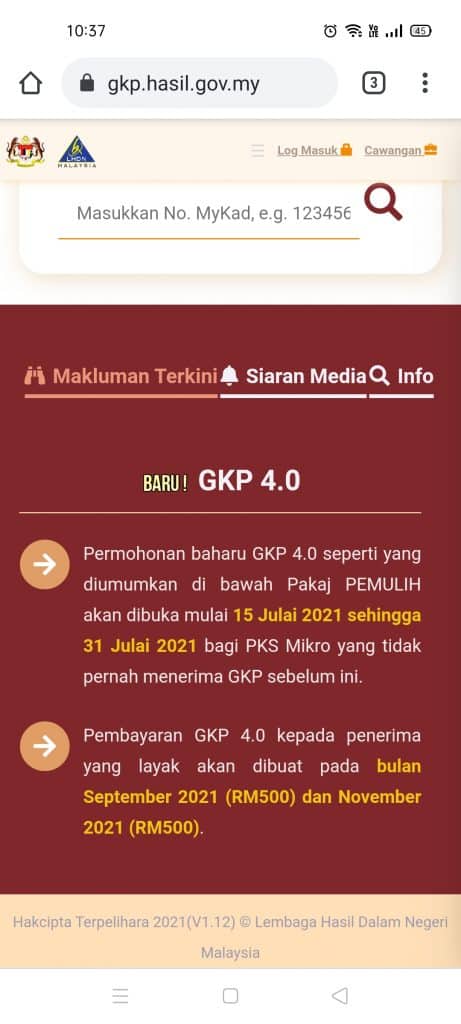 SEMAKAN STATUS BAYARAN GKP 4.0 : TARIKH BAYARAN GKP 4.0