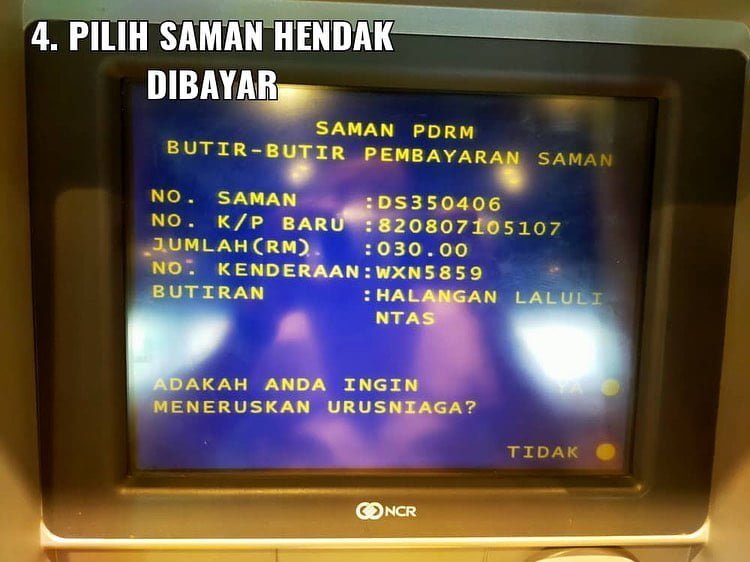 semak saman pdrm melalui mesin atm