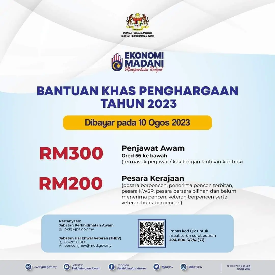 TARIKH PEMBAYARAN BANTUAN 300 PENJAWAT AWAM 2023
